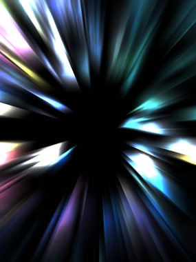 Siyah arkaplanda izole edilmiş dinamik ışık ışınları. Parlayan renkli ışık parçacıklarının grafiksel 2d çizimi.