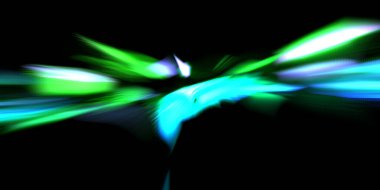 Güzel canlı renklerle enerji patlaması. Siyah arkaplanda izole edilmiş dinamik ışık ışınları. Parlayan renkli ışık parçacıklarının grafiksel 2D çizimi. Parlak tasarım şablonu.