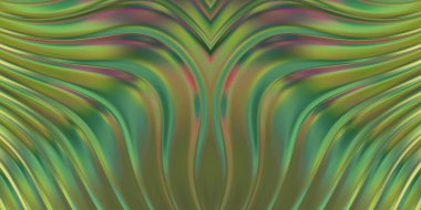 Renkli dalgalı yansıtıcı duvar kağıdının üç boyutlu çizimi. Duvar kağıdı, afiş, arkaplan, kart, kitap kapağı veya web sitesi için grafiksel illüstrasyon. Soyut parlak arkaplan.