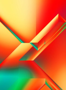 3 boyutlu illüstrasyon. Moda, basit geometrik renk gradyan arkaplan. Geometrik dinamik şekiller. Gölgeli teknoloji dijital şablonu ve gradyan arkaplanda ışıklar.  