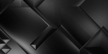 Siyah üç boyutlu geometrik arkaplan. Moda lüks minimalist tasarım. Geometrik şablon. Karanlık elementleri olan birinci sınıf soyut duvar kâğıdı. Poster, broşür, sunum, web sitesi için özel tasarım.
