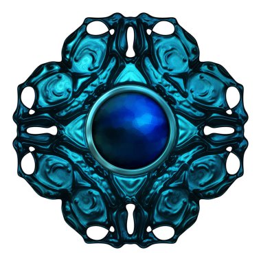 Beyaz arka planda izole bir mücevher. Mücevherli bir fantezi mücevherin 3 boyutlu görüntüsü. Masal elementi. Lüks grafik duvar kağıdı.