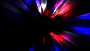 Siyah arkaplanda izole edilmiş dinamik ışık ışınları. Parlayan renkli ışık parçacıklarının grafiksel 2d çizimi.