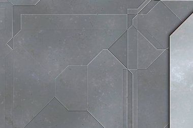Katmanlı paneller. Fütürist soyut duvar kağıdı. Geometrik teknolojik yansıtıcı arka plan 3D metalik doku. Uzay gemisi desen yüzeyi.