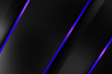 Metin için kopyalama alanı olan soyut siyah paneller. Üç boyutlu illüstrasyon. Renkli ışık özellikli koyu renk tasarım şablonu. Zarif geometrik parlak çizgili arka plan. Minimalist geometrik kapak grafiği.