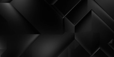 Siyah üç boyutlu geometrik arkaplan. Moda lüks minimalist tasarım. Geometrik şablon. Karanlık elementleri olan birinci sınıf soyut duvar kâğıdı. Poster, broşür, sunum, web sitesi için özel tasarım.
