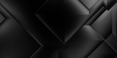 Siyah üç boyutlu geometrik arkaplan. Moda lüks minimalist tasarım. Geometrik şablon. Karanlık elementleri olan birinci sınıf soyut duvar kâğıdı. Poster, broşür, sunum, web sitesi için özel tasarım.
