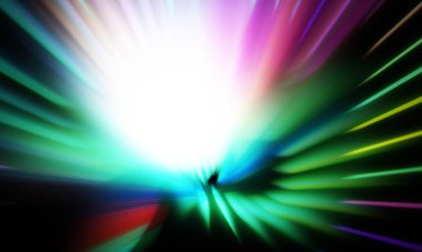 Siyah zemin üzerinde ışık parçacığı izleri. Parlayan parçacıkları ve çizgileri olan ışık patlaması yıldızı. Güzel hareketli soyut ışınlar duvar kağıdı. Renkli Patlama grafiği. Işık ışınlarının patlaması. 