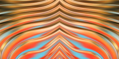 Renkli dalgalı yansıtıcı duvar kağıdının üç boyutlu çizimi. Duvar kağıdı, afiş, arkaplan, kart, kitap kapağı veya web sitesi için grafiksel illüstrasyon. Soyut parlak arkaplan.