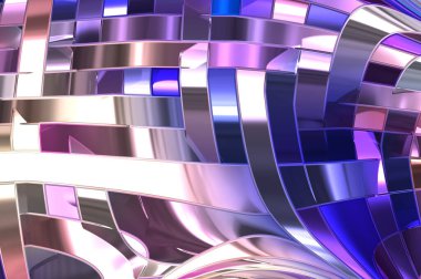Metalik panel dokusunun 3 boyutlu çizimi. Renkli, parlak, soyut duvar kağıdı. Geometrik teknolojik parlak yansıtıcı arka plan. Yaratıcı parlak kavramsal arkaplan.