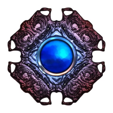 Beyaz arka planda izole bir mücevher. Mücevherli bir fantezi mücevherin 3 boyutlu görüntüsü. Masal elementi. Lüks grafik duvar kağıdı.