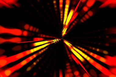 Siyah arkaplanda dönen ışık gösterisi. Lüks çizgiler. Parlak kıvrımlı duvar kağıdı. Uzay tüneli. Dönen ışık çemberi ya da maytap izi. Parlak konsept çizimi.