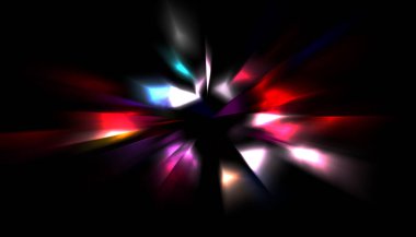 Parlayan ışıkları hareket ettirmenin havalı arka planı. Tasarımınız için canlı renkli bir portal şablonu. Işık ışınları ve hareket halindeki ışıldayan parçacıklar bir solucan deliği şekli oluşturuyor..