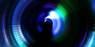 Parlayan neon ışıkları. Parlak sunum tasarım şablonu. Fotoğraf makinesi konsepti. Soyut arkaplan. Dönen ışık ışınları. Hareketli kavramsal duvar kağıdı. Grafik dijital illüstrasyon. 