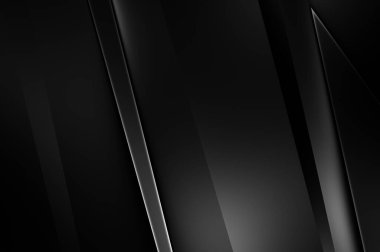 Geometrik katmanlı 3 boyutlu siyah arkaplan. Soyut koyu fütüristik duvar kağıdı. Zarif, parlak çizgili arka plan. Poster, broşür, sunum ve web sitesi için geometrik şablon tasarımı.