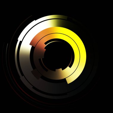 Gelecekçi hud arayüzü elementi. Soyut geometrik arkaplan. Dijital teknolojinin grafiksel çizimi siyah arkaplanda izole edildi..