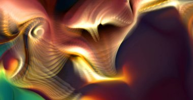 Hareketli girdapların soyut çizimi. Titreşimli renkli kıvrımların dönen akışı. Kıvrımlı ve kıvrımlı arka plan ve çizgiler. Garip duvar kâğıdı tasarımı. Dalgalanma arkaplanı.