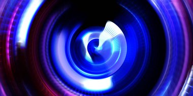 Fotoğraf makinesi konsepti. Soyut arkaplan. Dönen ışık ışınları. Hareketli kavramsal duvar kağıdı. Grafik dijital illüstrasyon. Parlayan neon ışıkları. Parlak sunum tasarım şablonu.