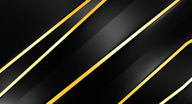 Metin için kopyalama alanı olan soyut siyah paneller. Üç boyutlu illüstrasyon. Renkli ışık özellikli koyu renk tasarım şablonu. Zarif geometrik parlak çizgili arka plan. Minimalist geometrik kapak grafiği.