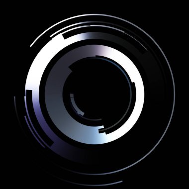 Gelecekçi hud arayüzü elementi. Soyut geometrik arkaplan. Dijital teknolojinin grafiksel çizimi siyah arkaplanda izole edildi..