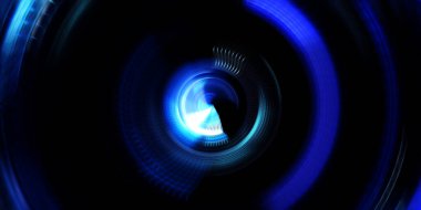 Fotoğraf makinesi konsepti. Soyut arkaplan. Dönen ışık ışınları. Hareketli kavramsal duvar kağıdı. Grafik dijital illüstrasyon. Parlayan neon ışıkları. Parlak sunum tasarım şablonu.