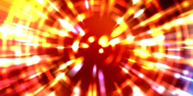 Parlayan ışıkları hareket ettirmenin havalı arka planı. Tasarımınız için canlı renkli bir portal şablonu. Işık ışınları ve hareket halindeki ışıldayan parçacıklar bir solucan deliği şekli oluşturuyor..