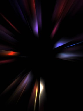 Siyah arkaplanda izole edilmiş dinamik ışık ışınları. Parlayan renkli ışık parçacıklarının grafiksel 2d çizimi.