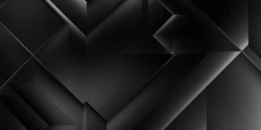 Siyah üç boyutlu geometrik arkaplan. Moda lüks minimalist tasarım. Geometrik şablon. Karanlık elementleri olan birinci sınıf soyut duvar kâğıdı. Poster, broşür, sunum, web sitesi için özel tasarım.