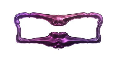 Üç boyutlu metalik illüstrasyon. Beyaz arka planda izole edilmiş fantezi çerçevesi. Davetiyeler, posterler, menü, hatıra defteri ve sunum için mükemmel. Metnin için şablon.