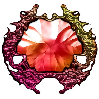 Beyaz arka planda izole bir mücevher. Mücevherli bir fantezi mücevherin 3 boyutlu görüntüsü. Masal elementi. Lüks grafik duvar kağıdı.