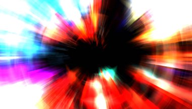 Muhteşem bir ışık gösterisi. Parlayan ışık ışınlarıyla renkli ve canlı parçacık patlaması. Çok renkli yıldız patlaması.