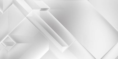 Beyaz 3d geometrik arka plan. Karanlık elementleri olan birinci sınıf soyut duvar kâğıdı. Poster, broşür, sunum ve web sitesi için özel tasarım. Moda lüks minimalist tasarım. Geometrik şablon. 