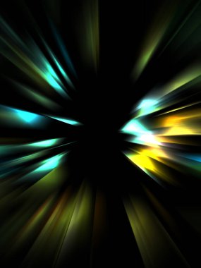 Siyah arkaplanda izole edilmiş dinamik ışık ışınları. Parlayan renkli ışık parçacıklarının grafiksel 2d çizimi.