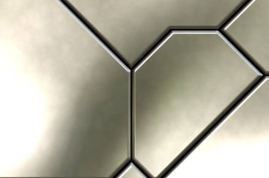 Üç boyutlu metalik doku. Uzay gemisi desenli yüzey. Aydınlık ve karanlık paneller. Fütürist soyut duvar kağıdı. Geometrik teknolojik yansıtıcı arkaplan.