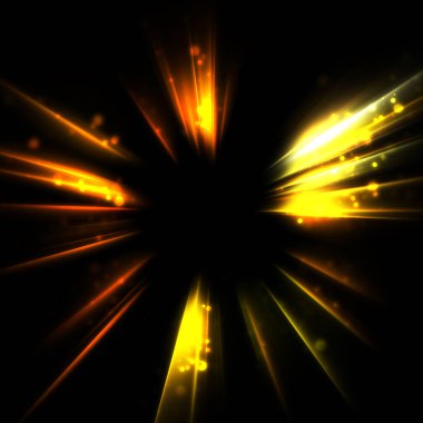 Işık huzmeleri ve parlayan parçacıkların kesiştiği güzel bir zemin. Canlı renkli ışıkların duvar kâğıdı. Parlak ışık görüntüsü.