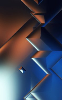 3 boyutlu illüstrasyon. Moda, basit geometrik renk gradyan arkaplan. Geometrik dinamik şekiller. Gölgeli teknoloji dijital şablonu ve gradyan arkaplanda ışıklar.  