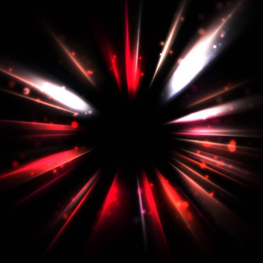 Işık huzmeleri ve parlayan parçacıkların kesiştiği güzel bir zemin. Canlı renkli ışıkların duvar kâğıdı. Parlak ışık görüntüsü.