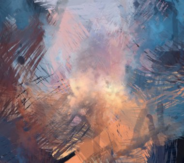 Soyut arkaplanda pürüzlü fırça darbeleri. Fırça boyası. Renkli boya darbeleri. Eşsiz duvar sanatı. Tuvaldeki modern sanat. Renkli çağdaş sanat eserleri.