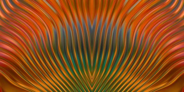 Renkli dalgalı yansıtıcı duvar kağıdının üç boyutlu çizimi. Duvar kağıdı, afiş, arkaplan, kart, kitap kapağı veya web sitesi için grafiksel illüstrasyon. Soyut parlak arkaplan.