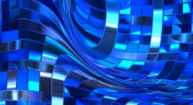 Metalik panel dokusunun 3 boyutlu çizimi. Renkli, parlak, soyut duvar kağıdı. Geometrik teknolojik parlak yansıtıcı arka plan. Yaratıcı parlak kavramsal arkaplan.