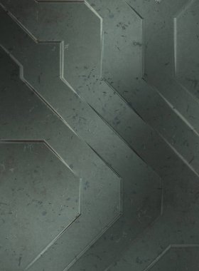 Çukur SciFi panelleri duvar. Üç boyutlu illüstrasyon. Gelecekçi kavramsal tasarım arka planı. Uzay gemisi desenli duvar kağıdı. Fırçalanmış teknoloji desen yüzeyi. 