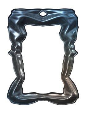 Üç boyutlu metalik illüstrasyon. Beyaz arka planda izole edilmiş fantezi çerçevesi. Davetiyeler, posterler, menü, hatıra defteri ve sunum için mükemmel. Metnin için şablon.