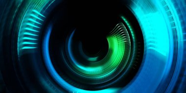 Fotoğraf makinesi konsepti. Soyut arkaplan. Dönen ışık ışınları. Hareketli kavramsal duvar kağıdı. Grafik dijital illüstrasyon. Parlayan neon ışıkları. Parlak sunum tasarım şablonu.