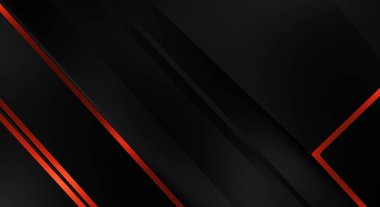 Metin için kopyalama alanı olan soyut siyah paneller. Üç boyutlu illüstrasyon. Renkli ışık özellikli koyu renk tasarım şablonu. Zarif geometrik parlak çizgili arka plan. Minimalist geometrik kapak grafiği.