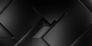 Siyah üç boyutlu geometrik arkaplan. Moda lüks minimalist tasarım. Geometrik şablon. Karanlık elementleri olan birinci sınıf soyut duvar kâğıdı. Poster, broşür, sunum, web sitesi için özel tasarım.