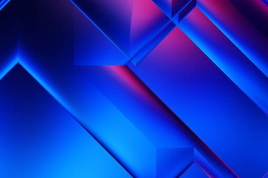 3 boyutlu illüstrasyon. Moda, basit geometrik renk gradyan arkaplan. Geometrik dinamik şekiller. Gölgeli teknoloji dijital şablonu ve gradyan arkaplanda ışıklar.  