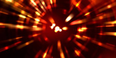 Parlayan ışıkları hareket ettirmenin havalı arka planı. Tasarımınız için canlı renkli bir portal şablonu. Işık ışınları ve hareket halindeki ışıldayan parçacıklar bir solucan deliği şekli oluşturuyor..