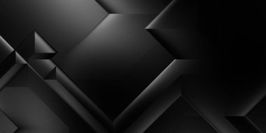 Siyah üç boyutlu geometrik arkaplan. Moda lüks minimalist tasarım. Geometrik şablon. Karanlık elementleri olan birinci sınıf soyut duvar kâğıdı. Poster, broşür, sunum, web sitesi için özel tasarım.