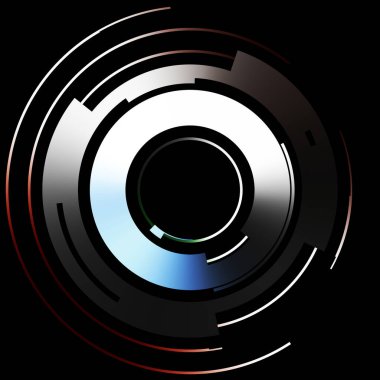 Gelecekçi hud arayüzü elementi. Soyut geometrik arkaplan. Dijital teknolojinin grafiksel çizimi siyah arkaplanda izole edildi..