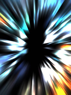 Siyah arkaplanda izole edilmiş dinamik ışık ışınları. Parlayan renkli ışık parçacıklarının grafiksel 2d çizimi.